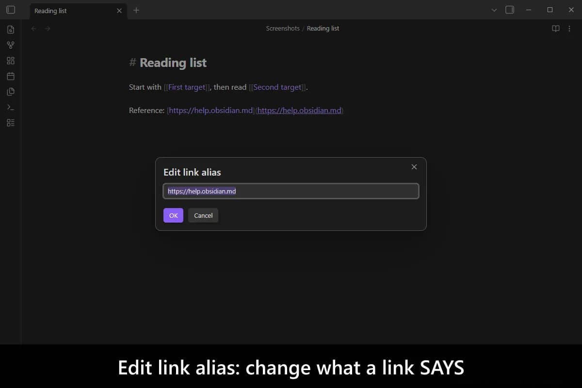 Edit Link Alias screenshot