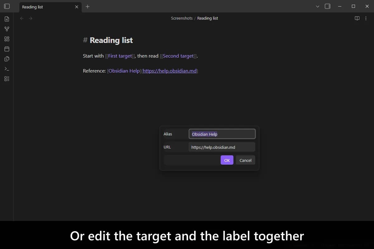 Edit Link Alias screenshot