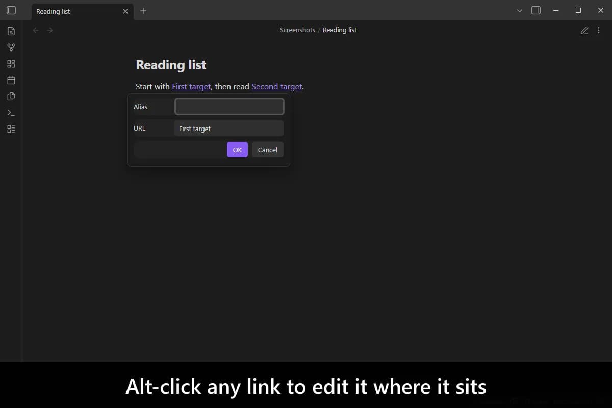 Edit Link Alias screenshot