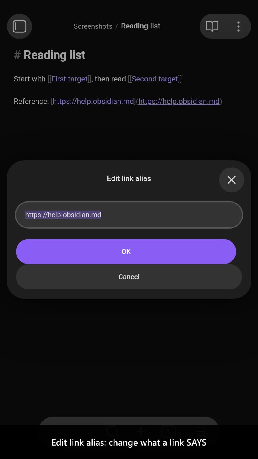 Edit Link Alias screenshot