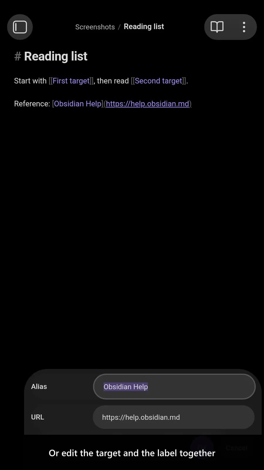 Edit Link Alias screenshot