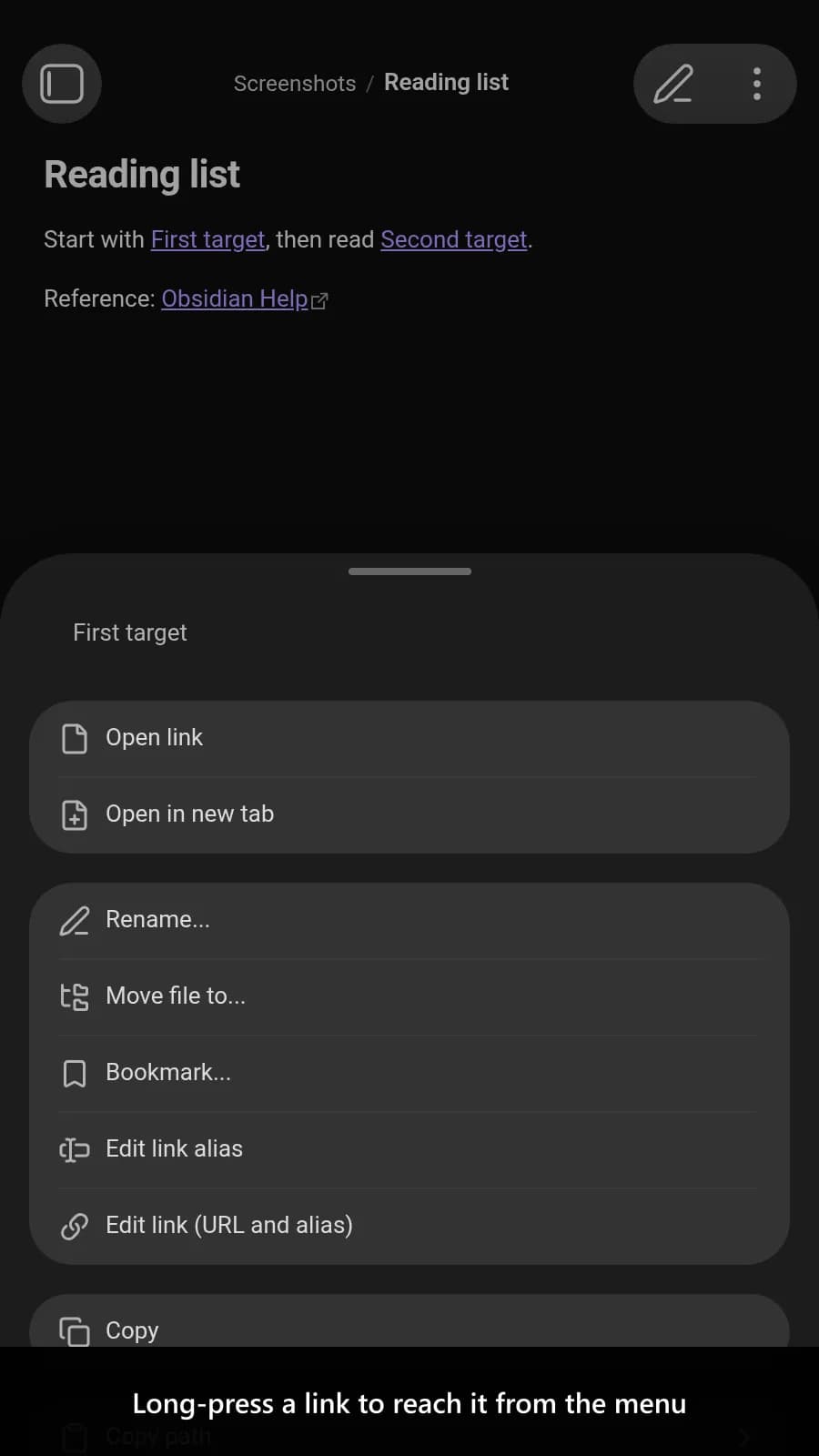 Edit Link Alias screenshot