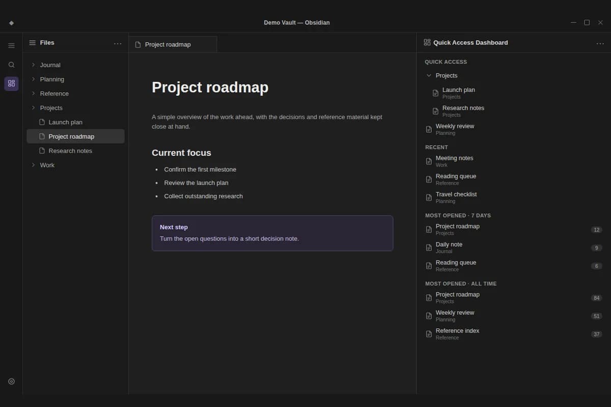 Quick Access Dashboard screenshot
