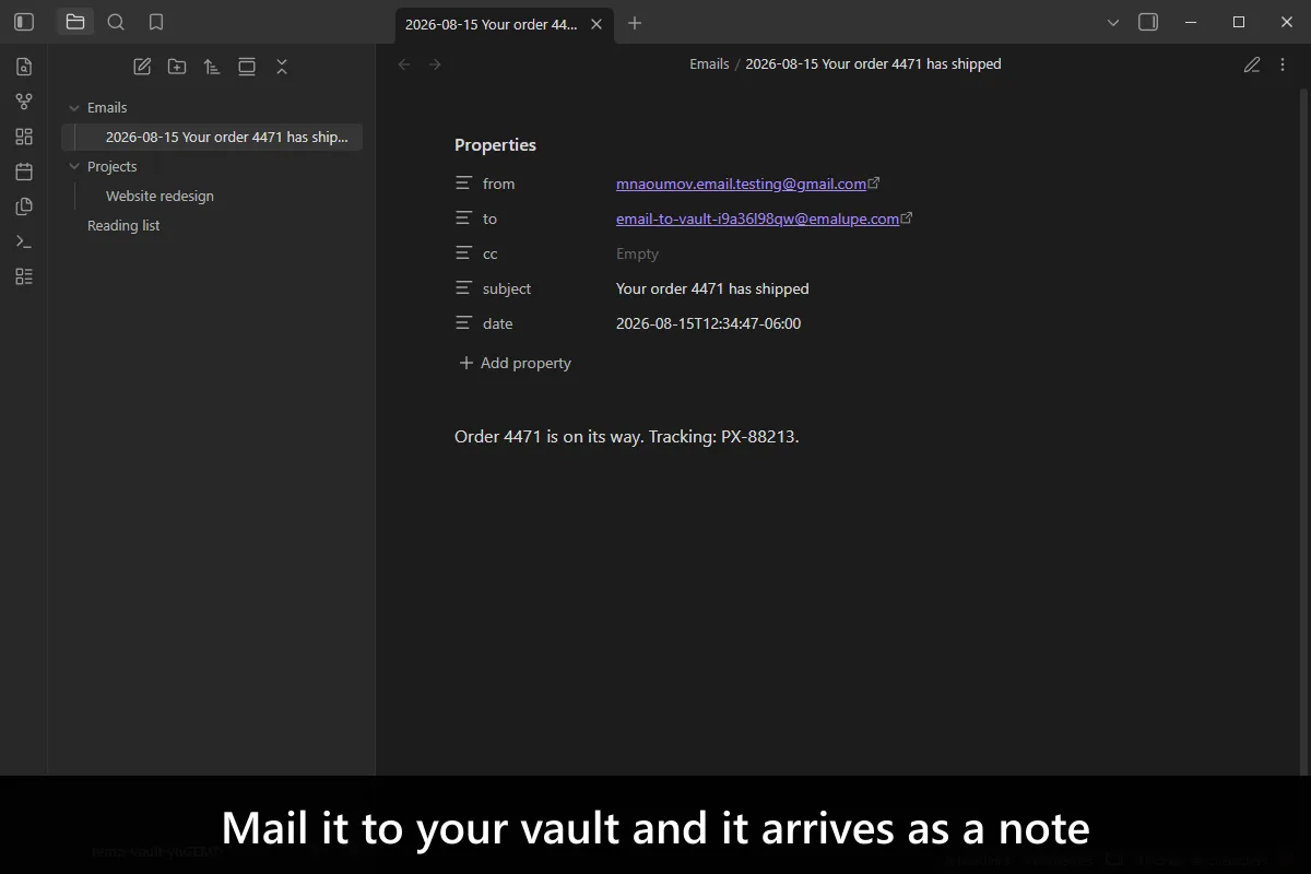 Email to Vault screenshot