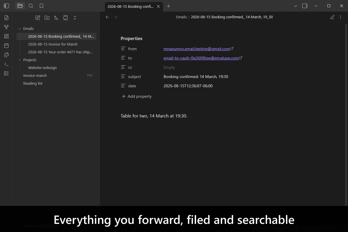 Email to Vault screenshot