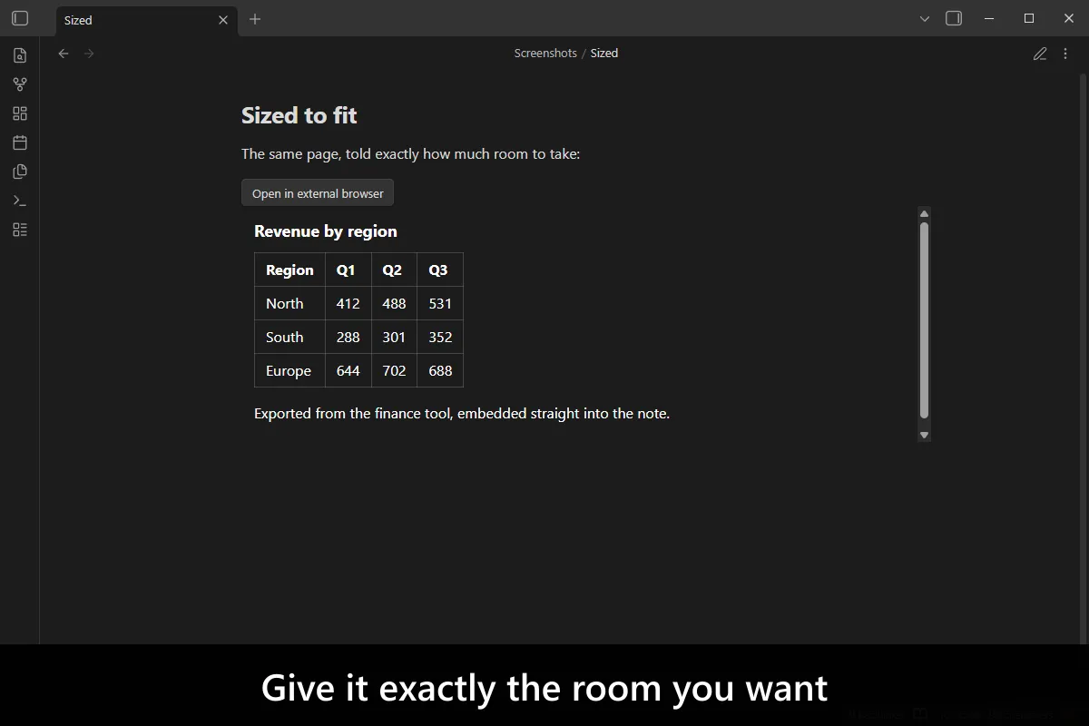Embed HTML screenshot