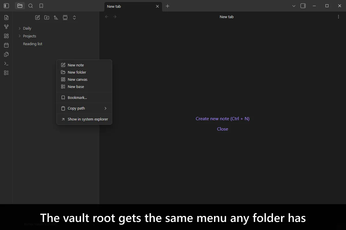 Root Folder Context Menu screenshot