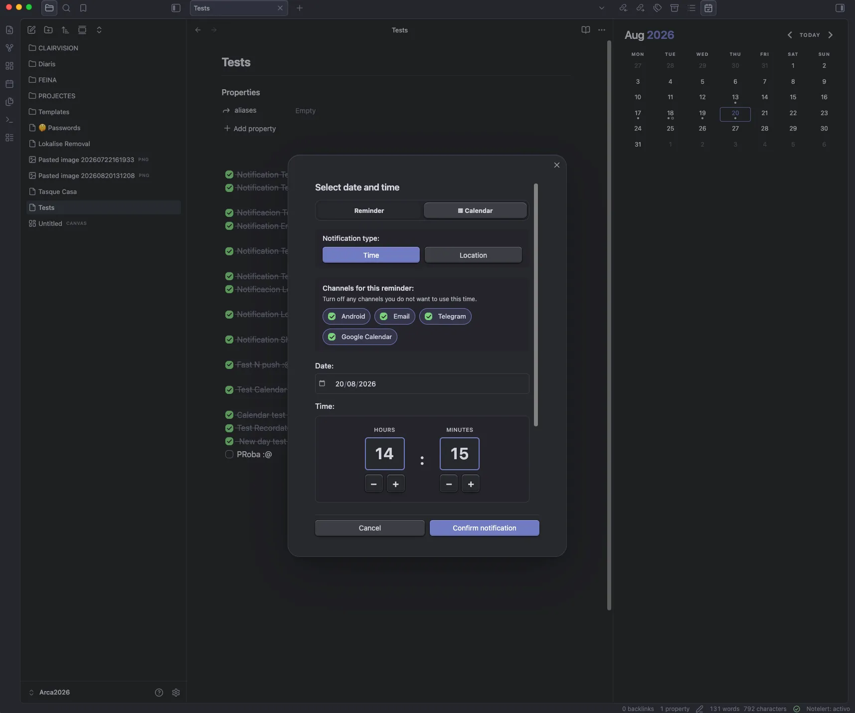Notelert screenshot