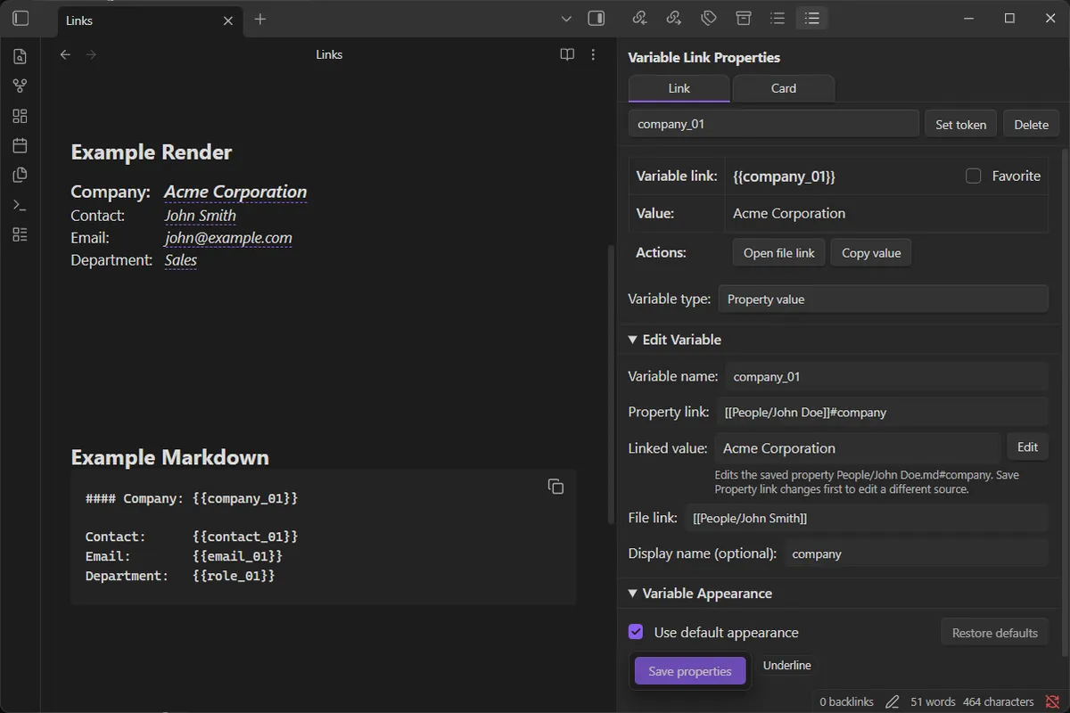 Variable Links screenshot