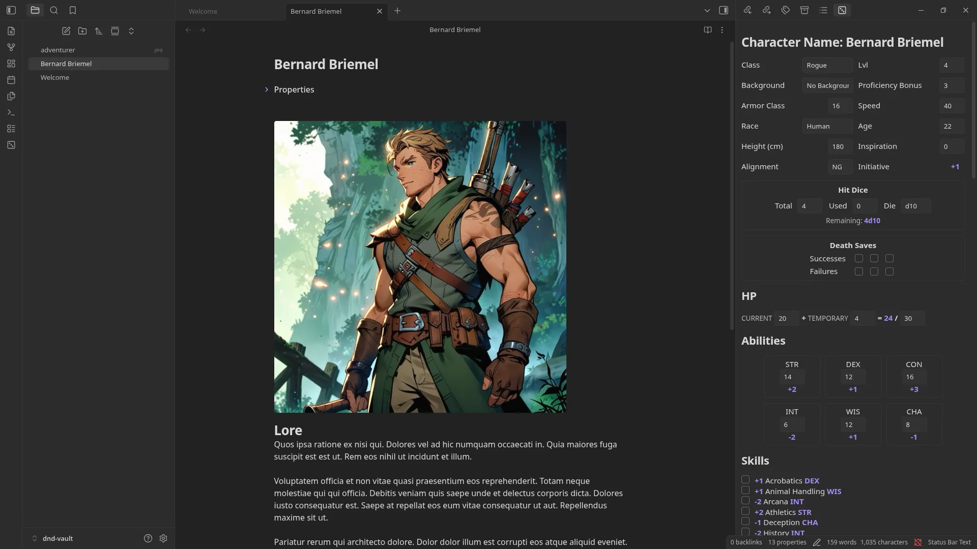 DnD Character Sheet Tool screenshot