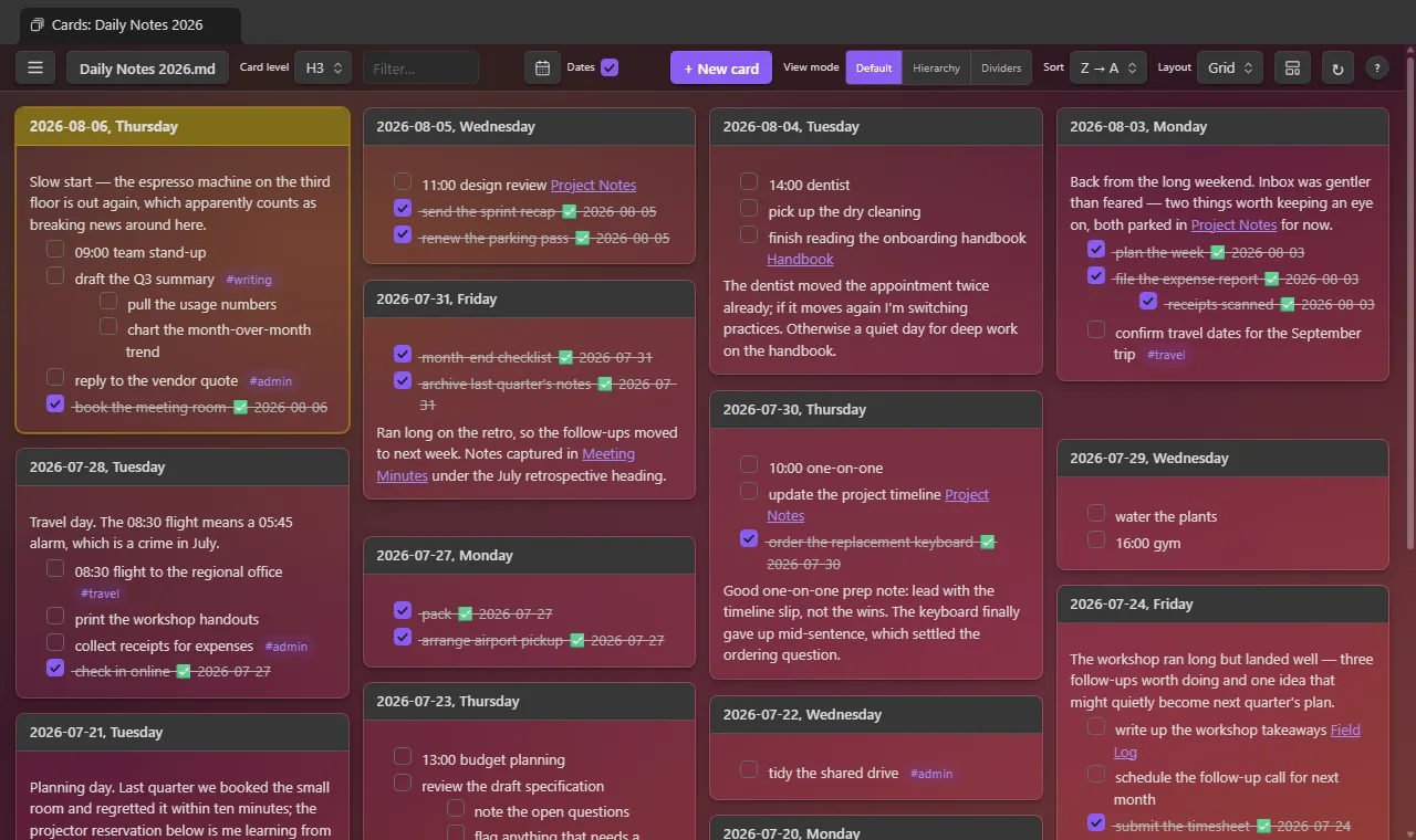 Single File Section Cards screenshot
