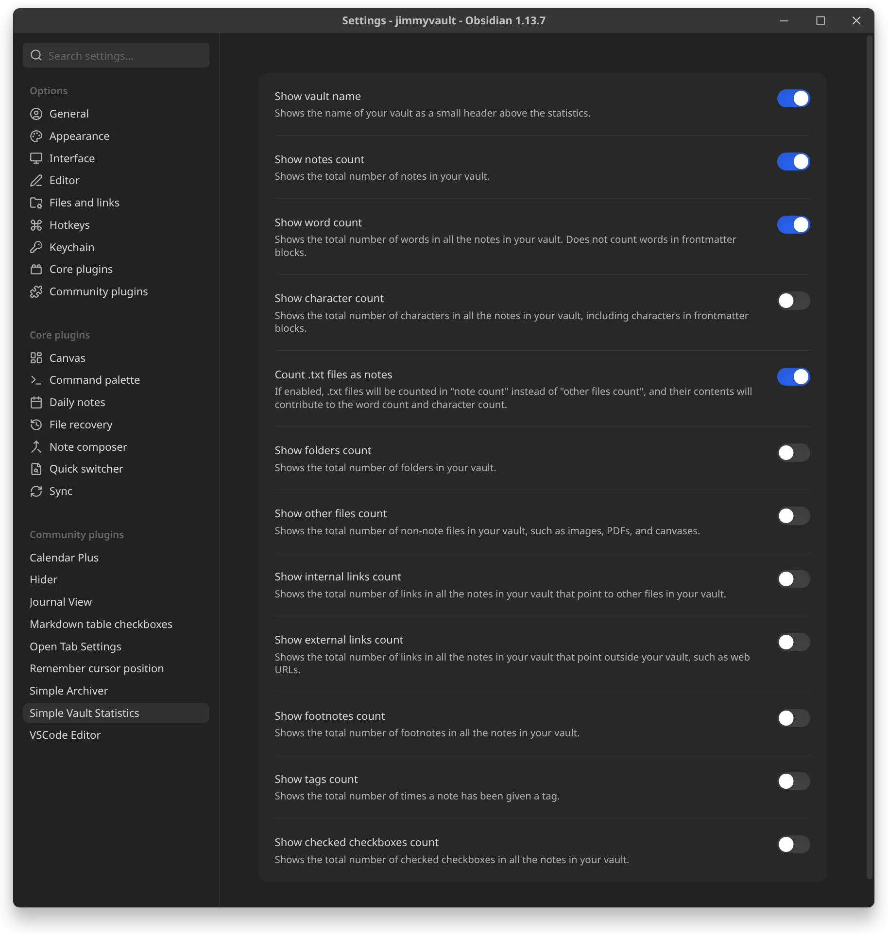 Simple Vault Statistics screenshot