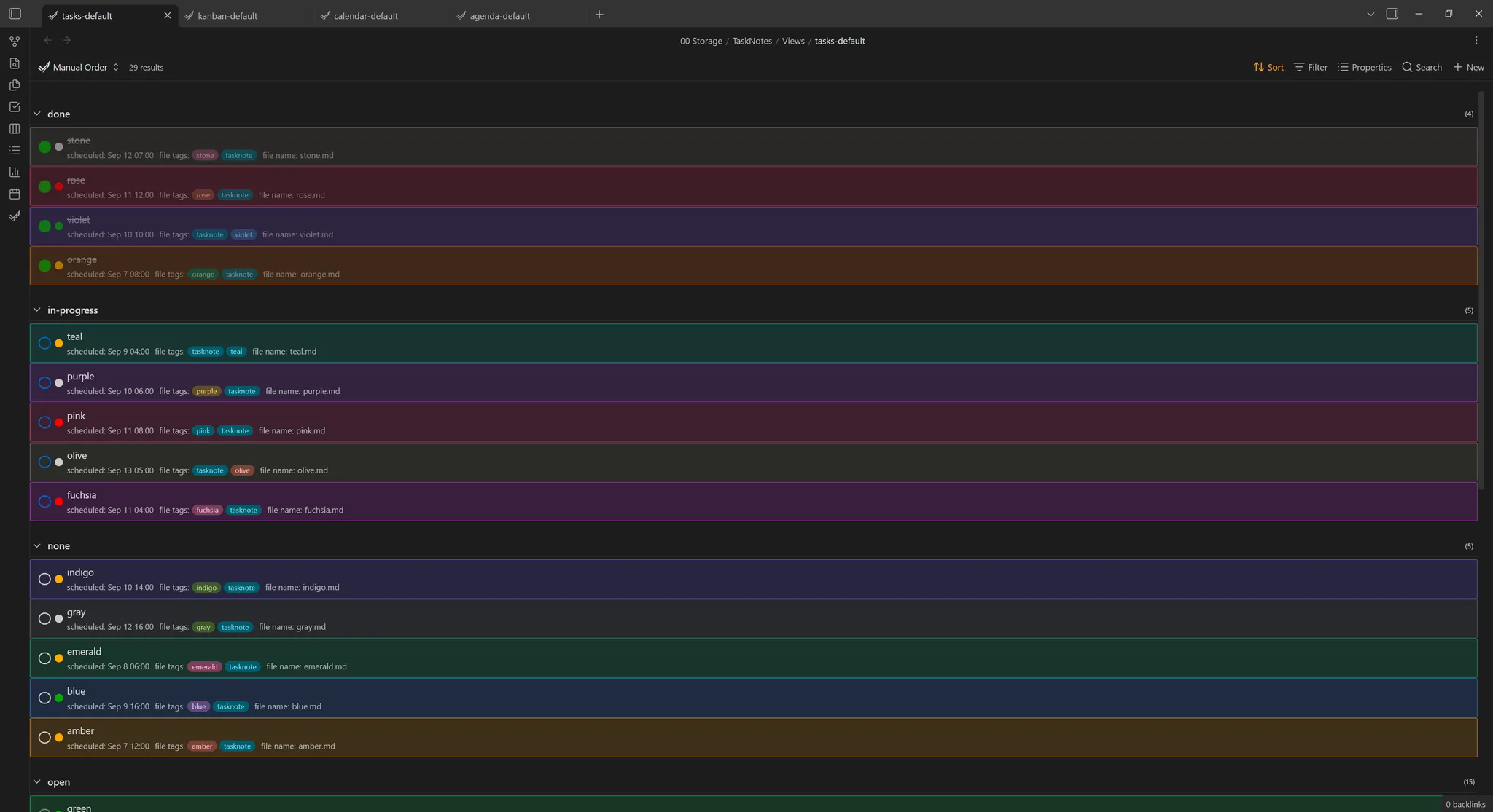 TaskNotes Task Colors screenshot