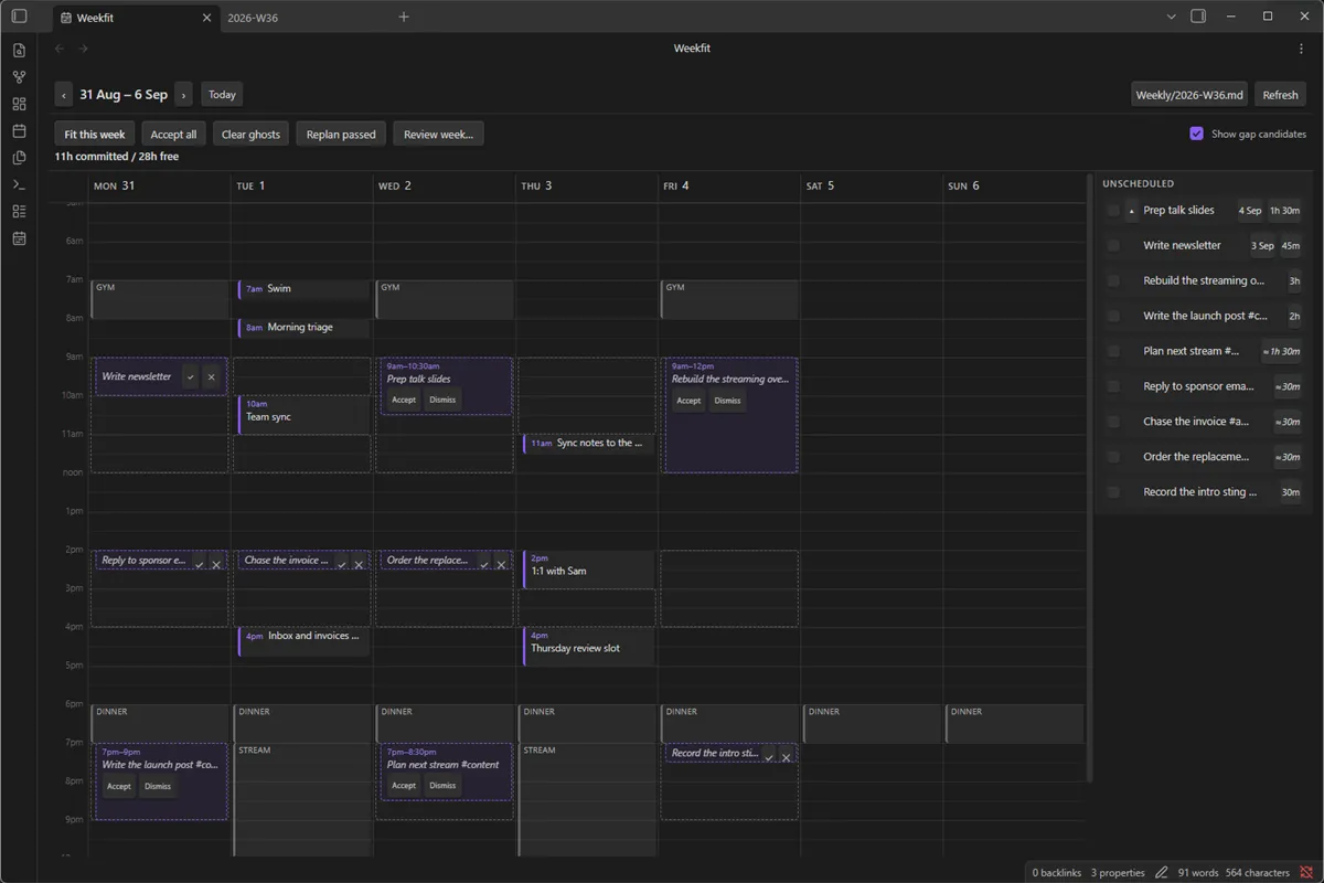 Weekfit screenshot