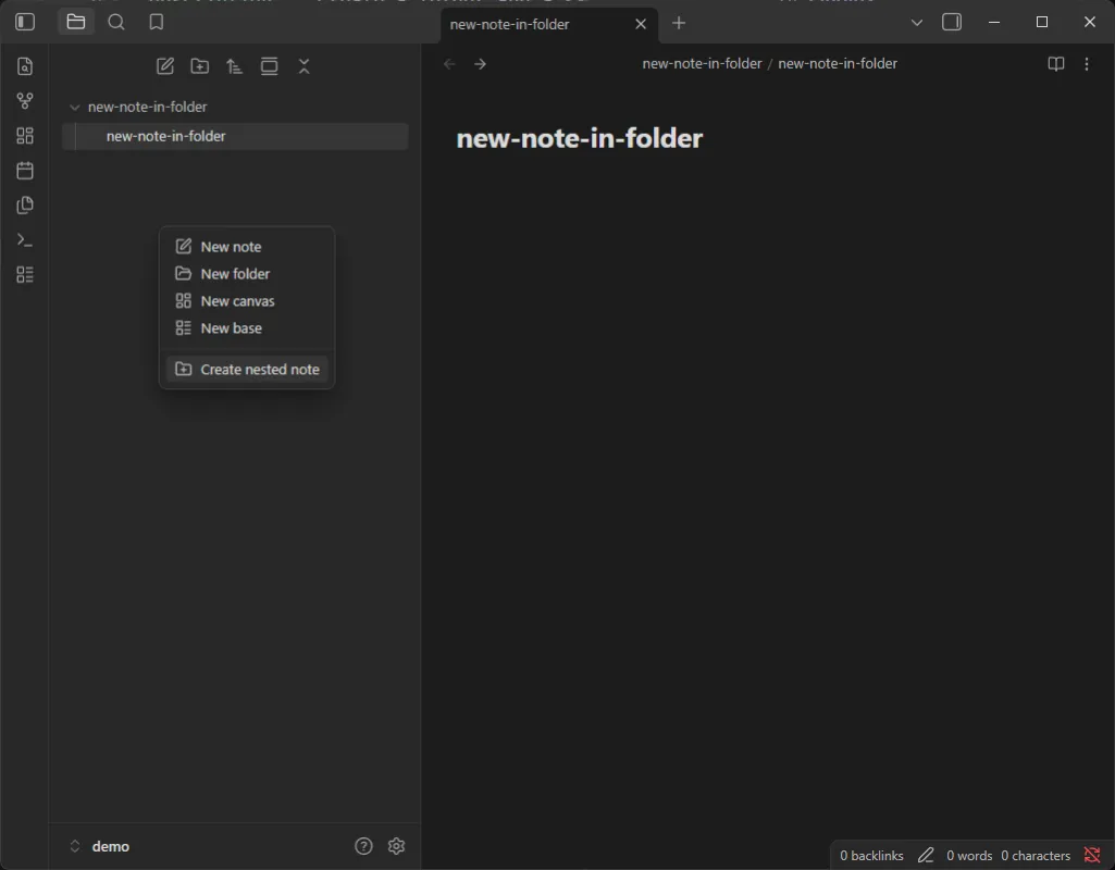 Create Nested Note screenshot