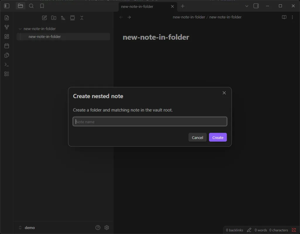 Create Nested Note screenshot