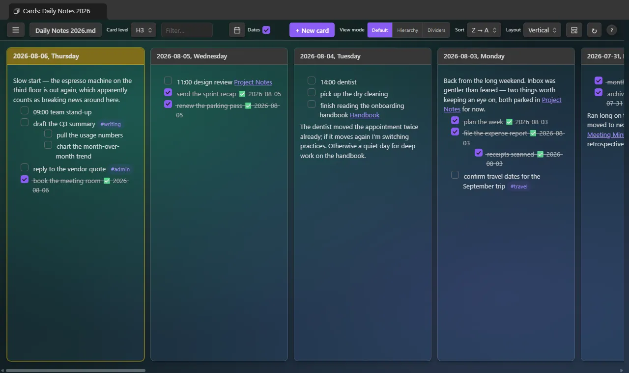 Single File Section Cards screenshot