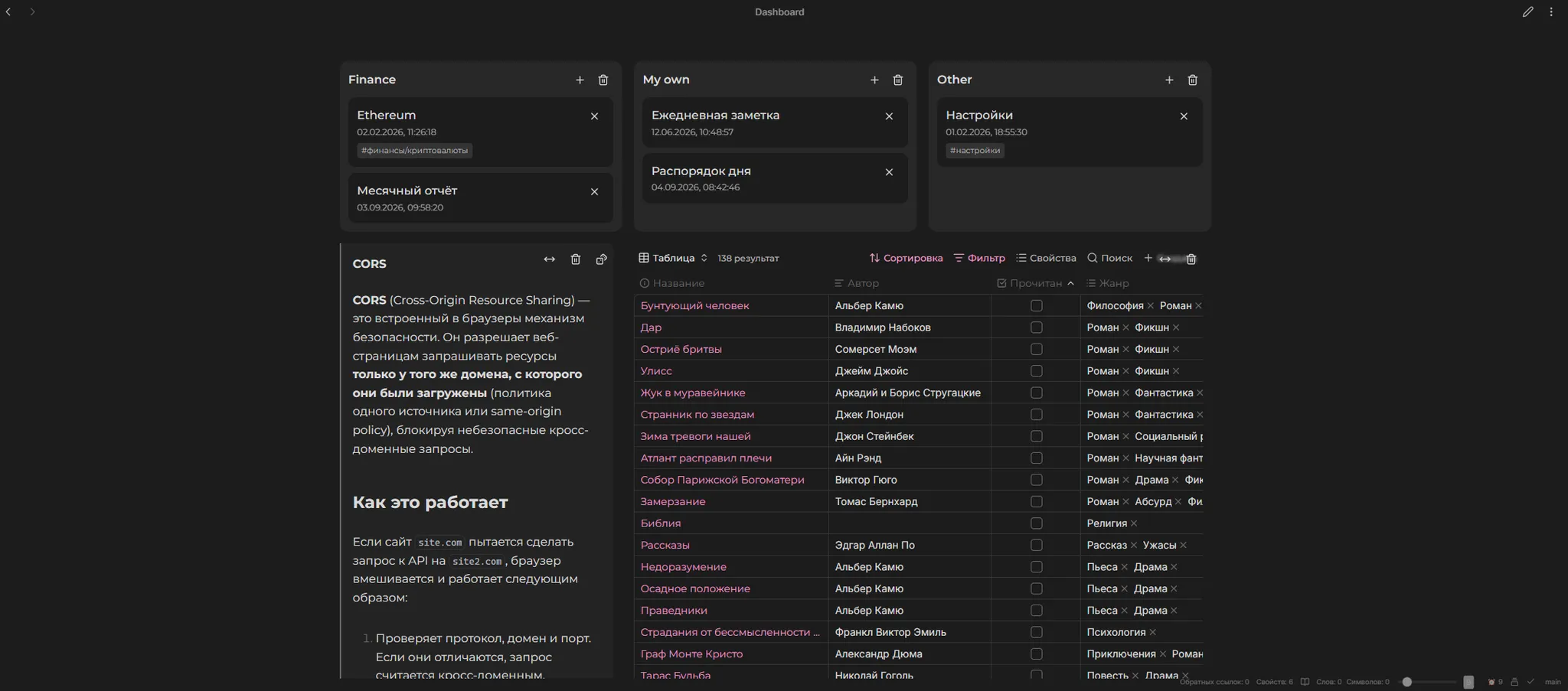 Notes Dashboard screenshot