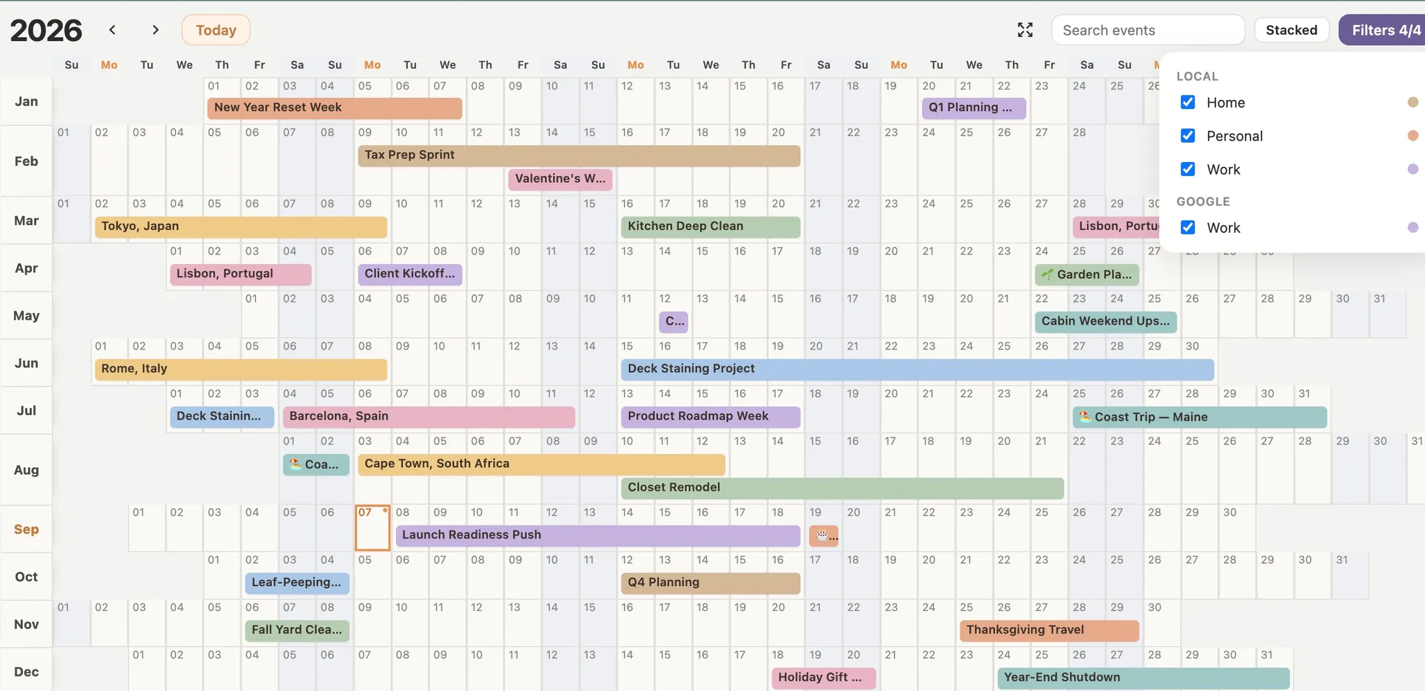 Linear Year Calendar screenshot