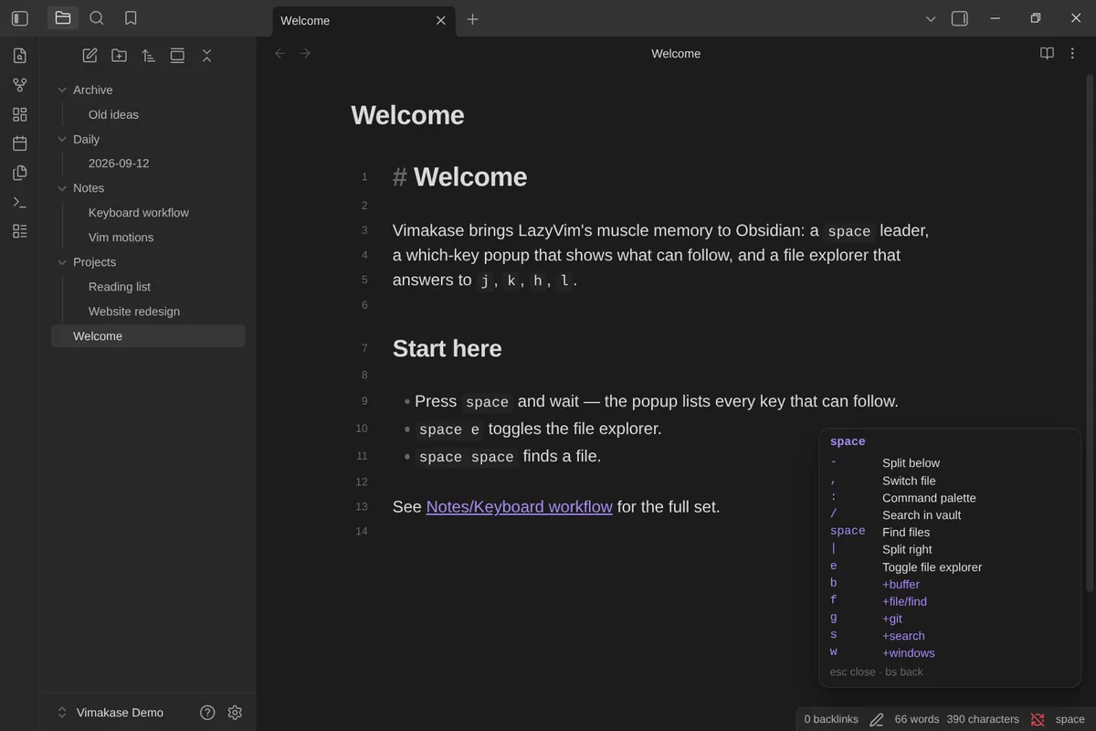 Vimakase screenshot