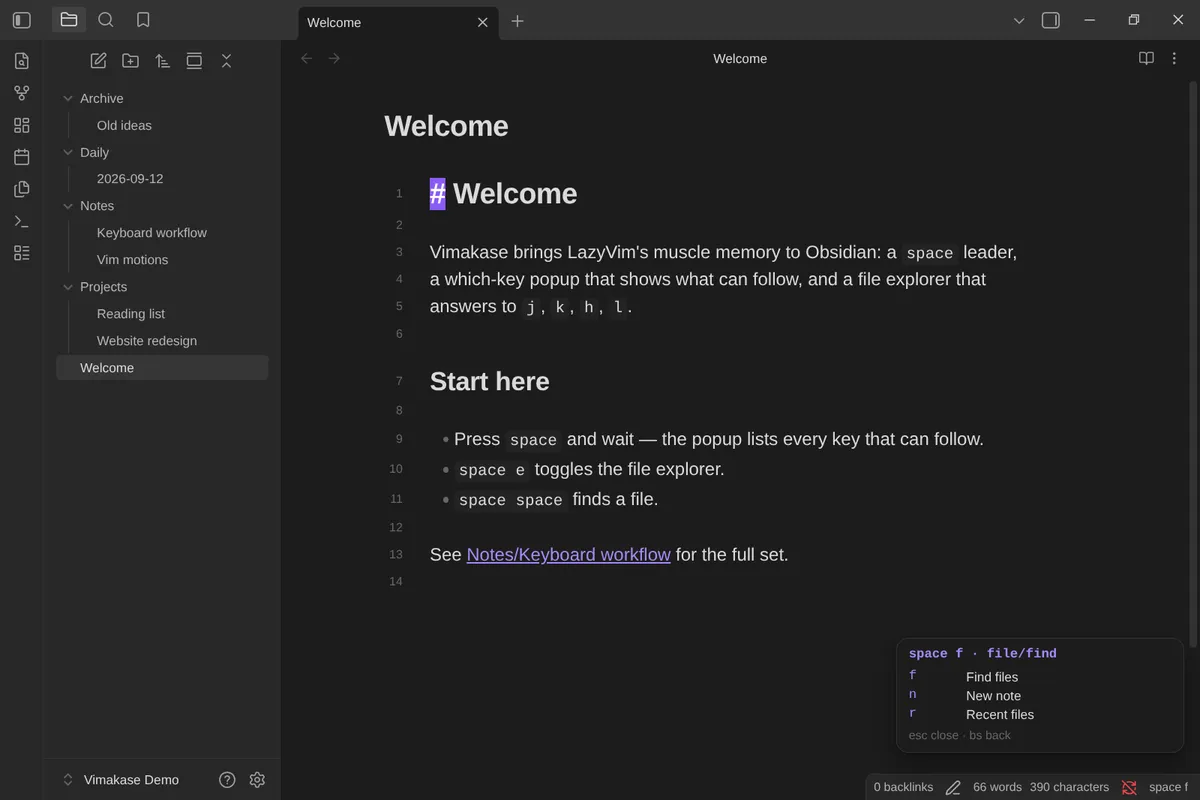 Vimakase screenshot