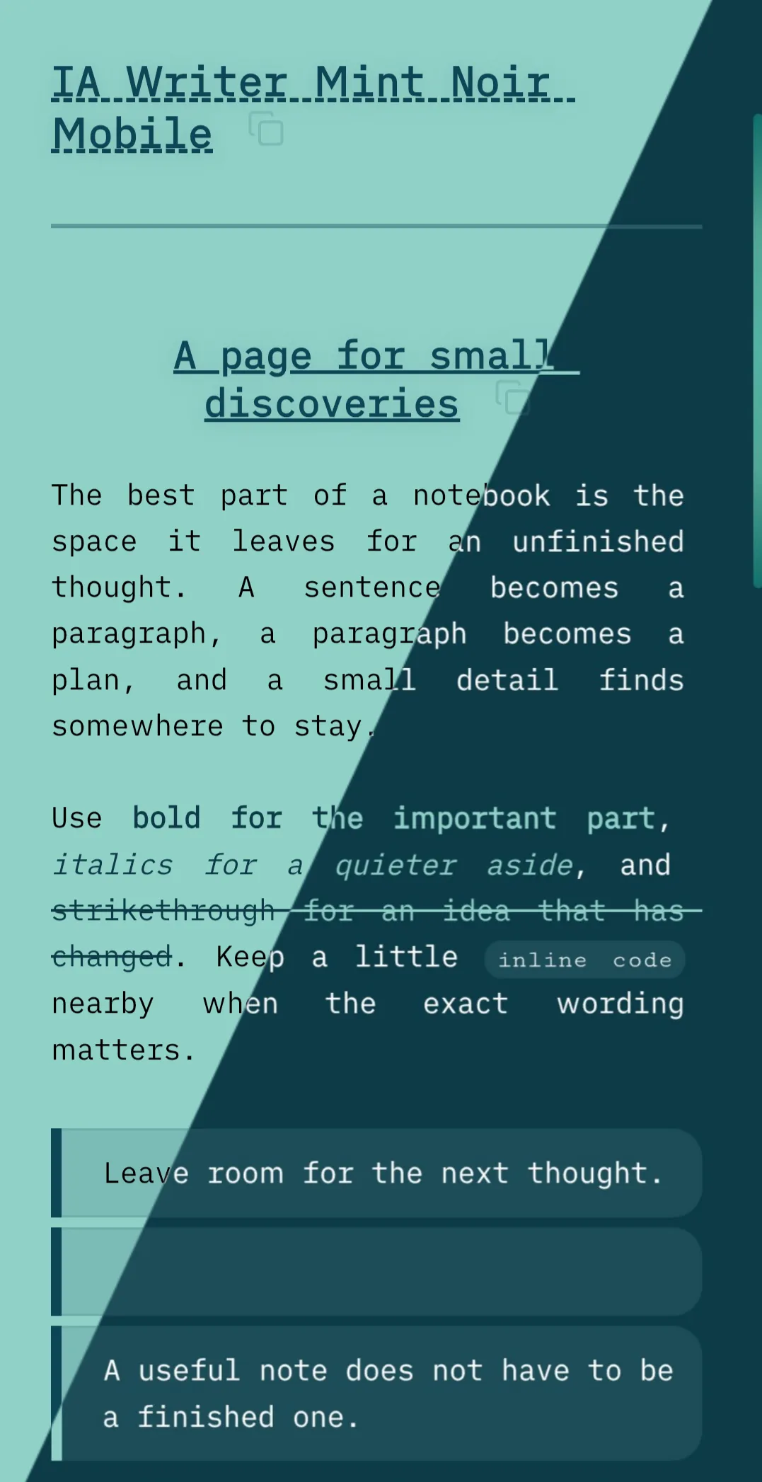 IA Writer Mint Noir Mobile screenshot