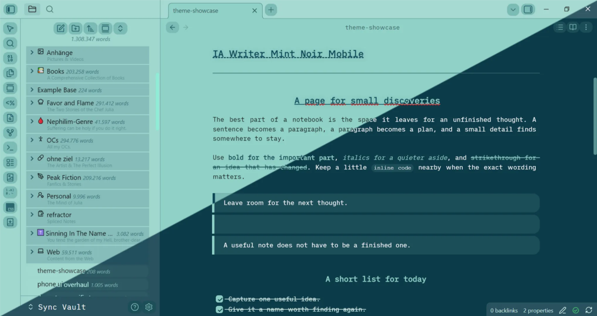 IA Writer Mint Noir Mobile screenshot