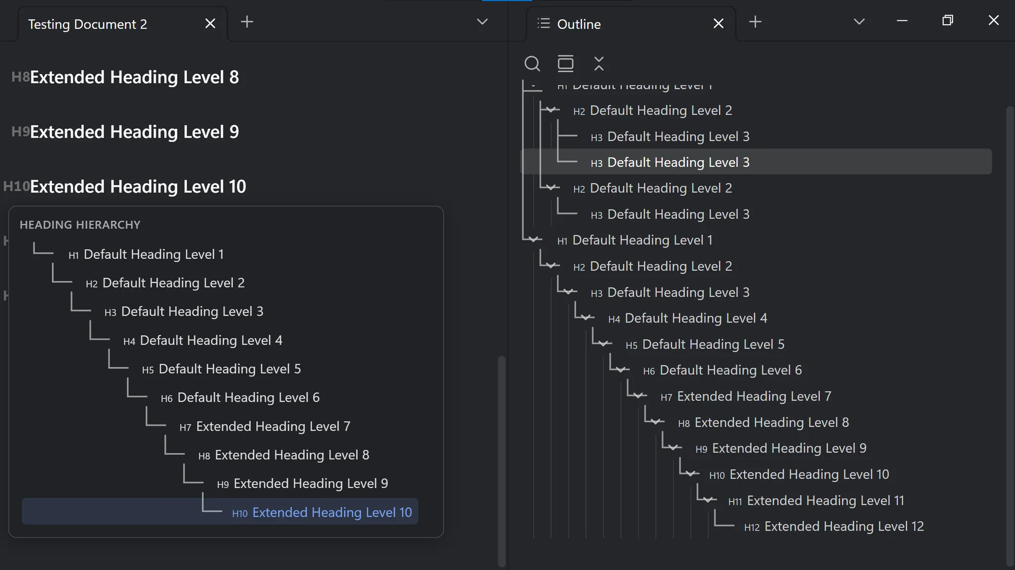 Extended Headings screenshot