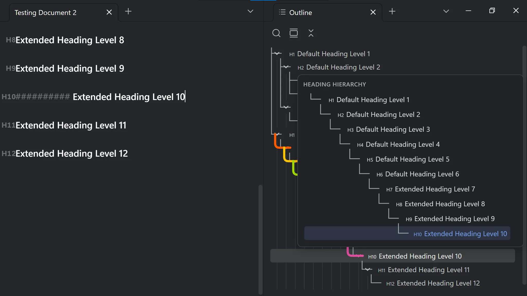 Extended Headings screenshot