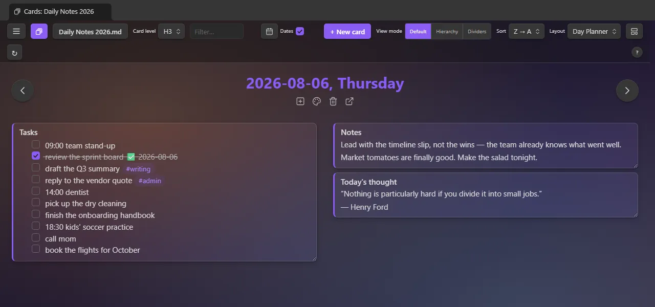 Single File Section Cards screenshot
