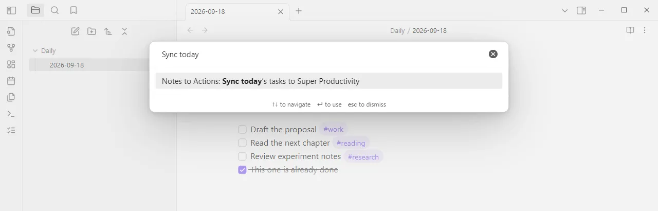 Notes to Actions screenshot