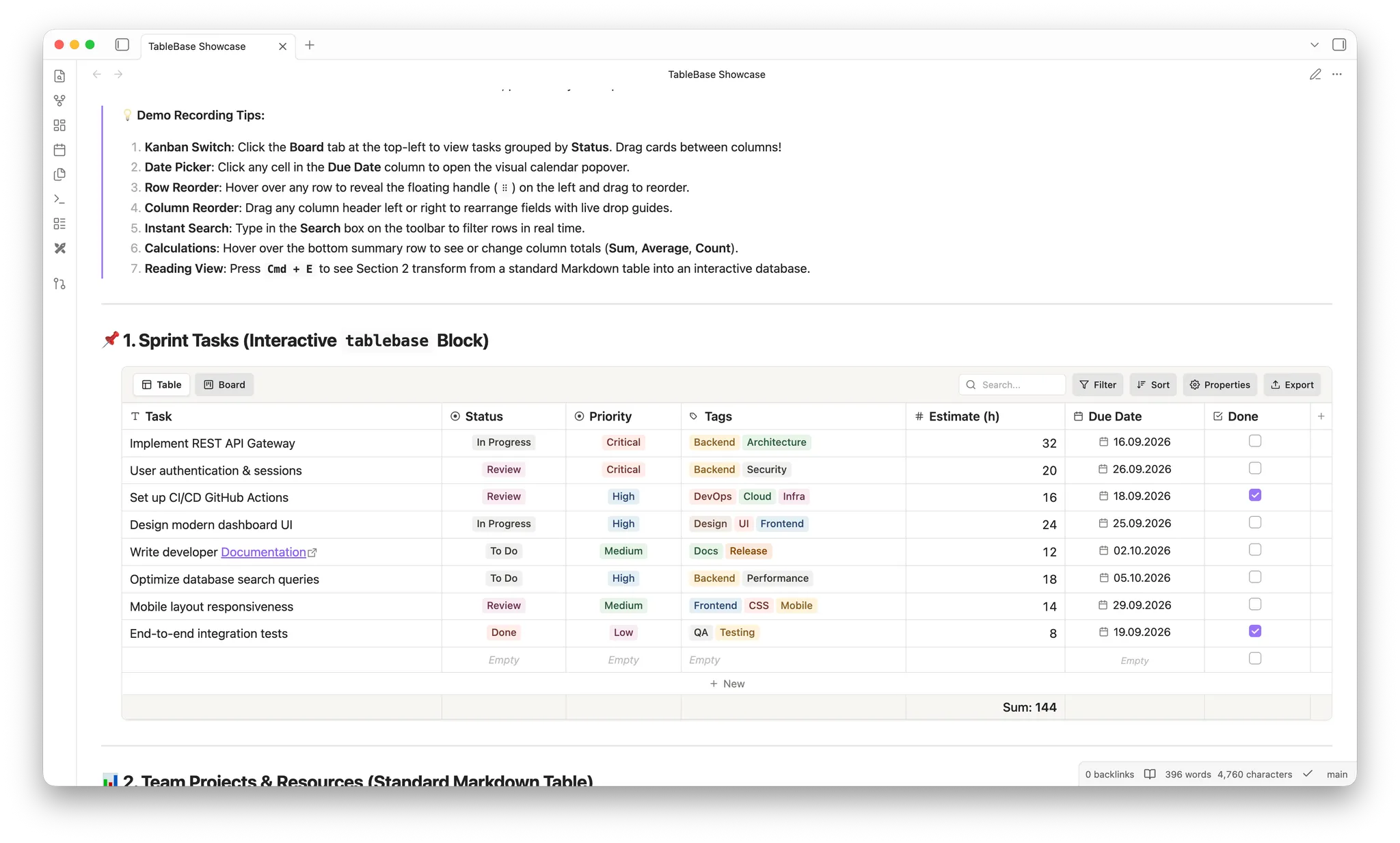 TableBase screenshot