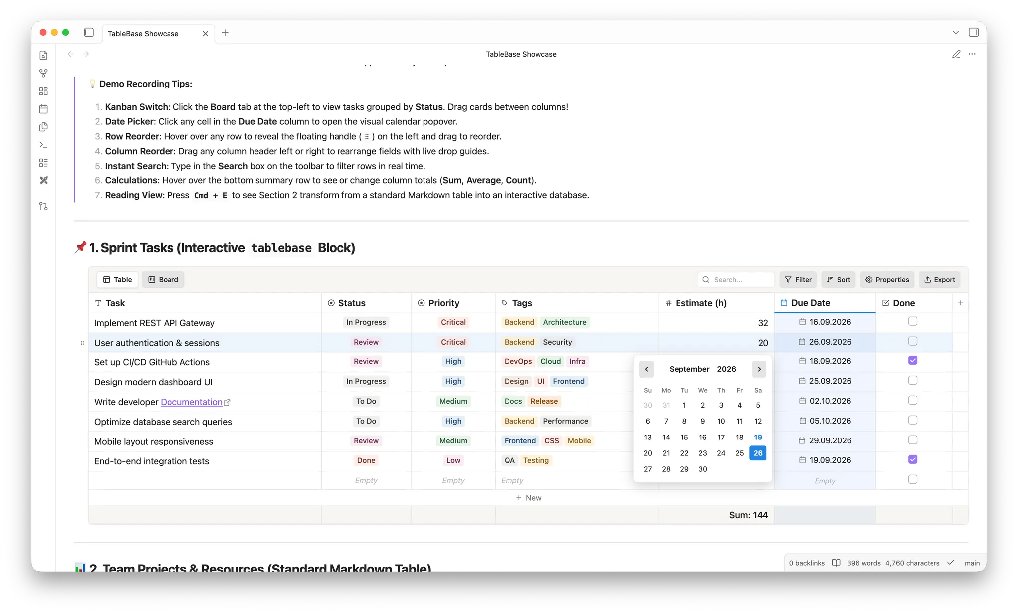 TableBase screenshot