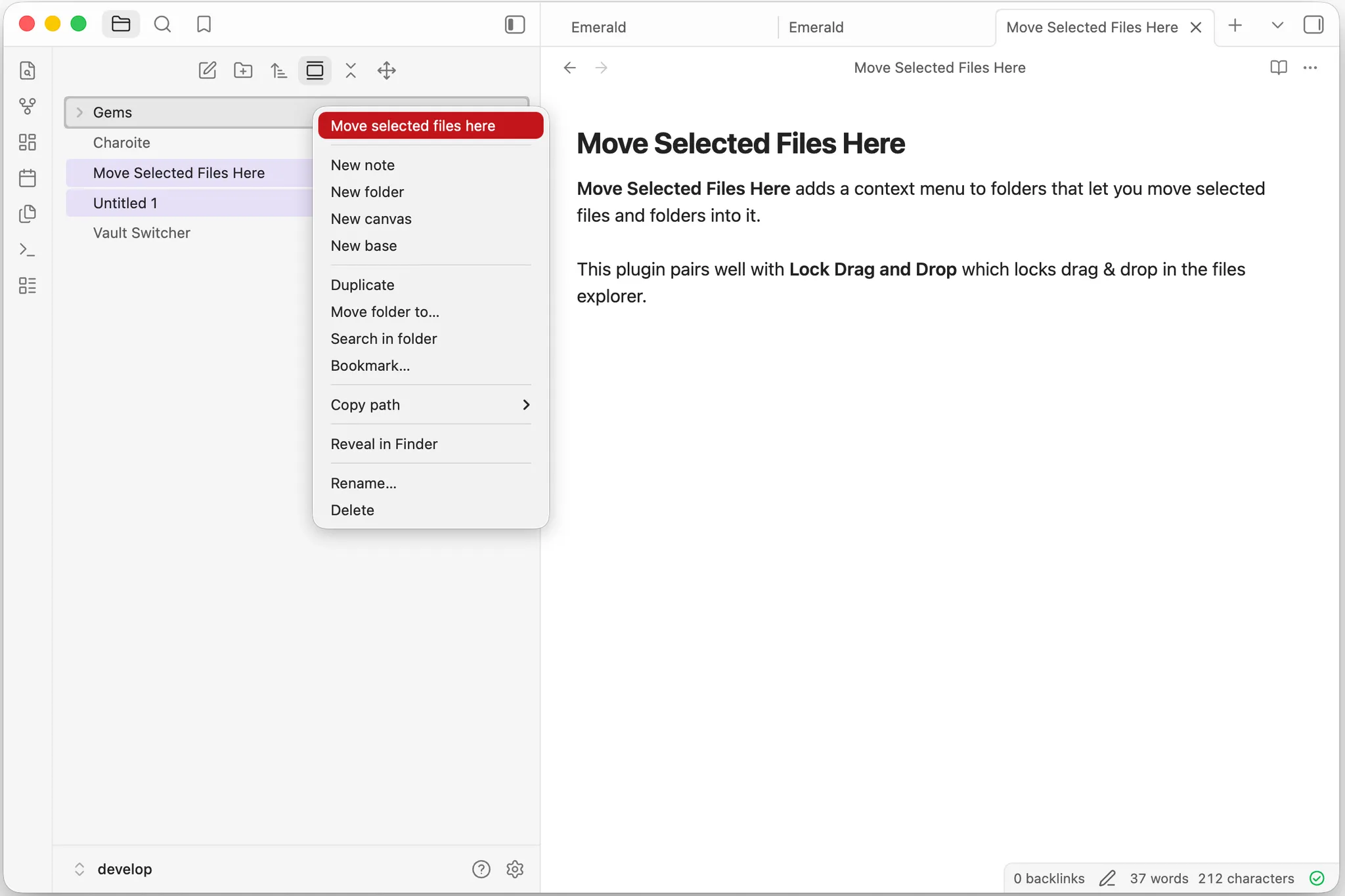Move Selected Files Here screenshot