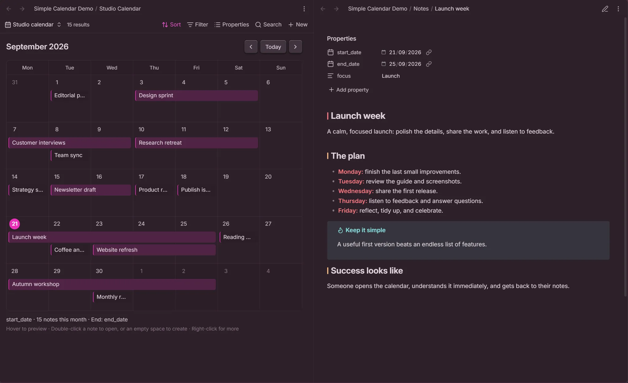 Just Simple Calendar screenshot