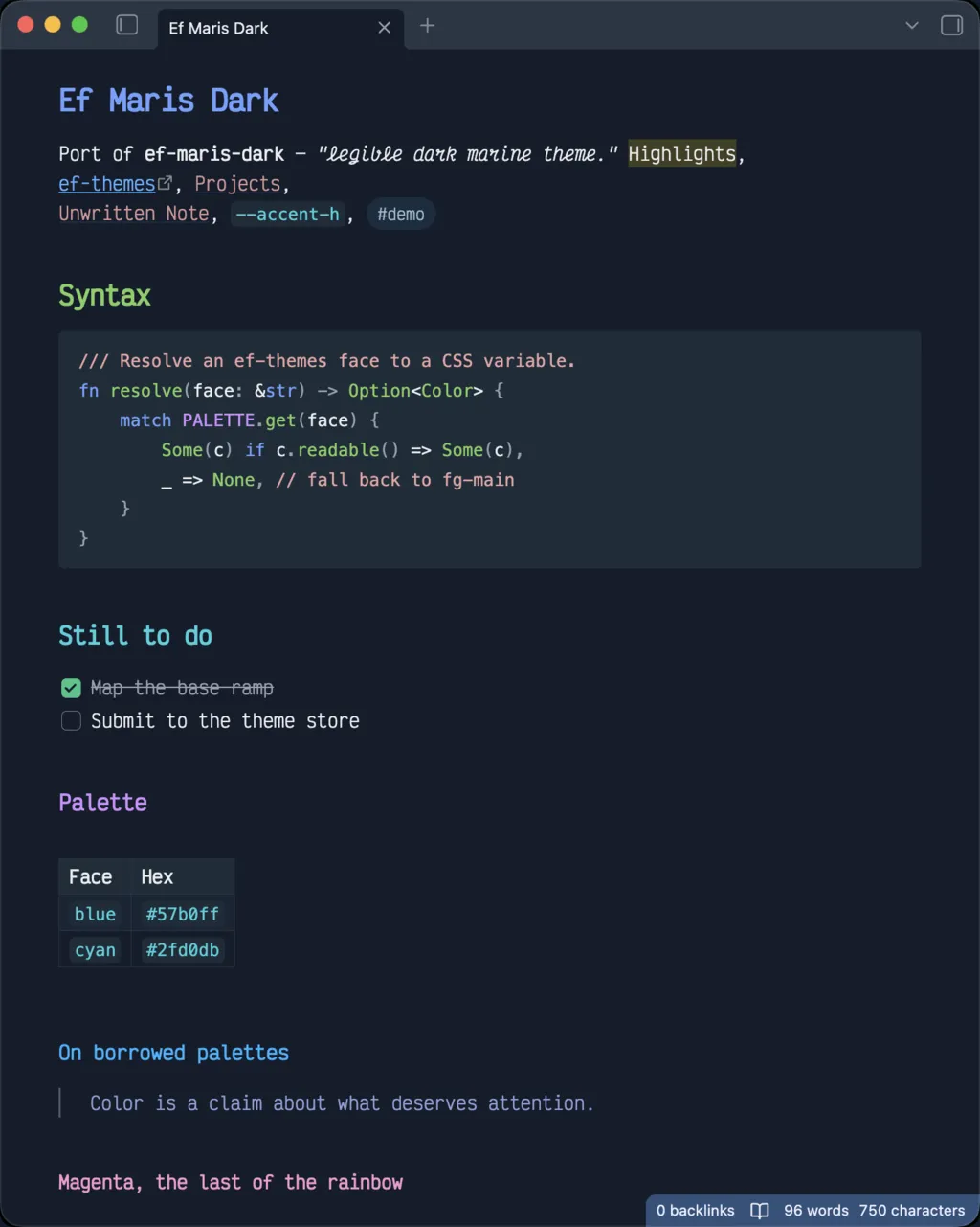 Ef Maris Dark - Obsidian Theme