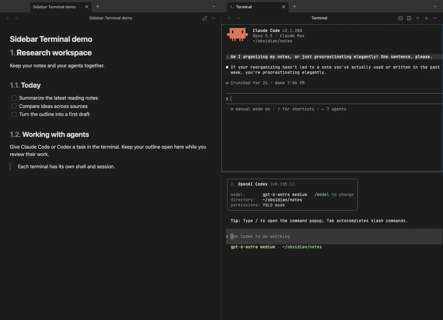 Sidebar Terminal screenshot
