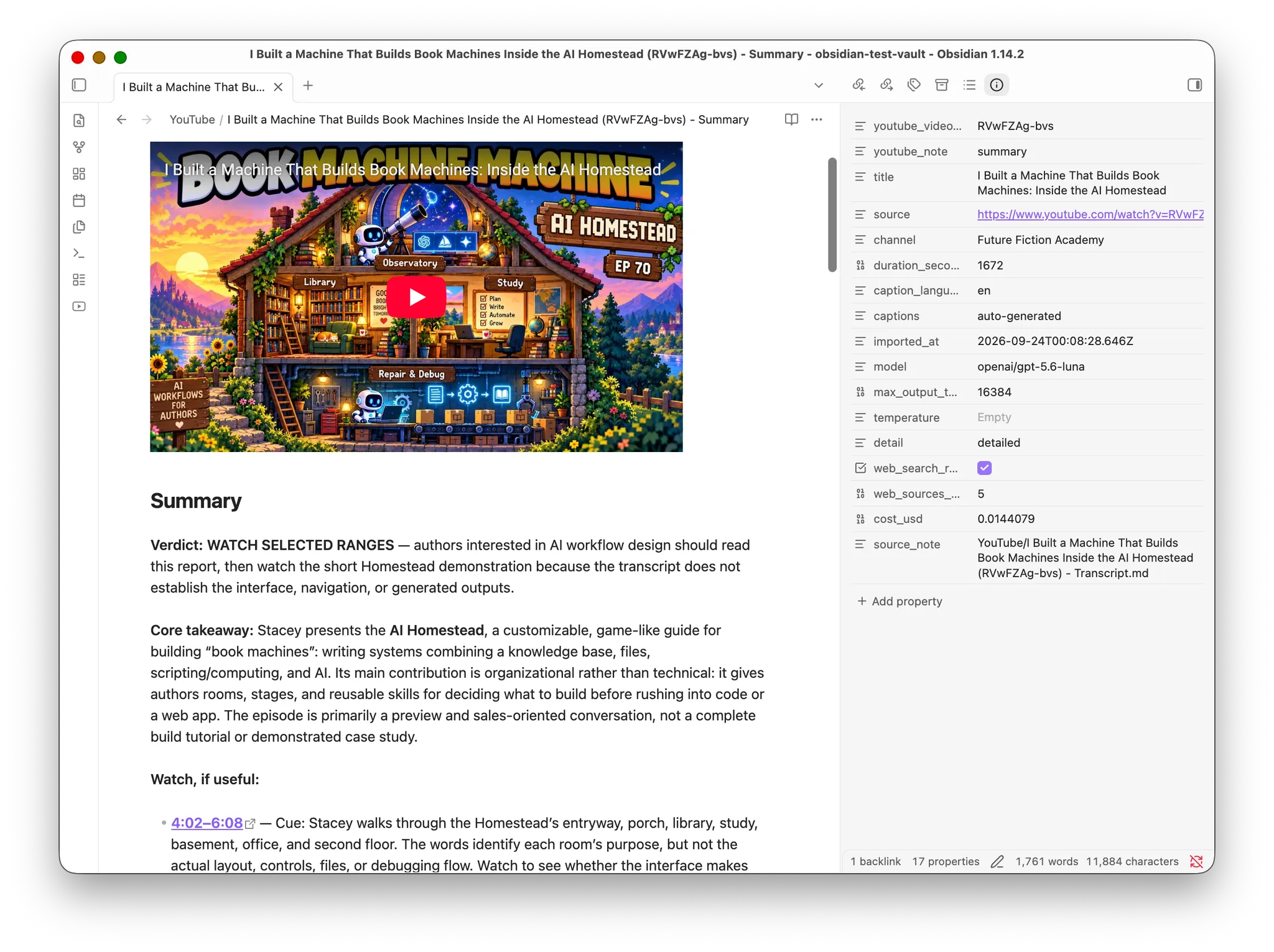 YouTube Transcript Notes screenshot