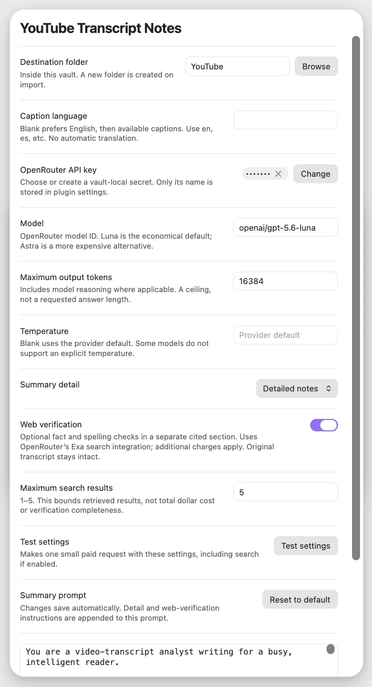 YouTube Transcript Notes screenshot