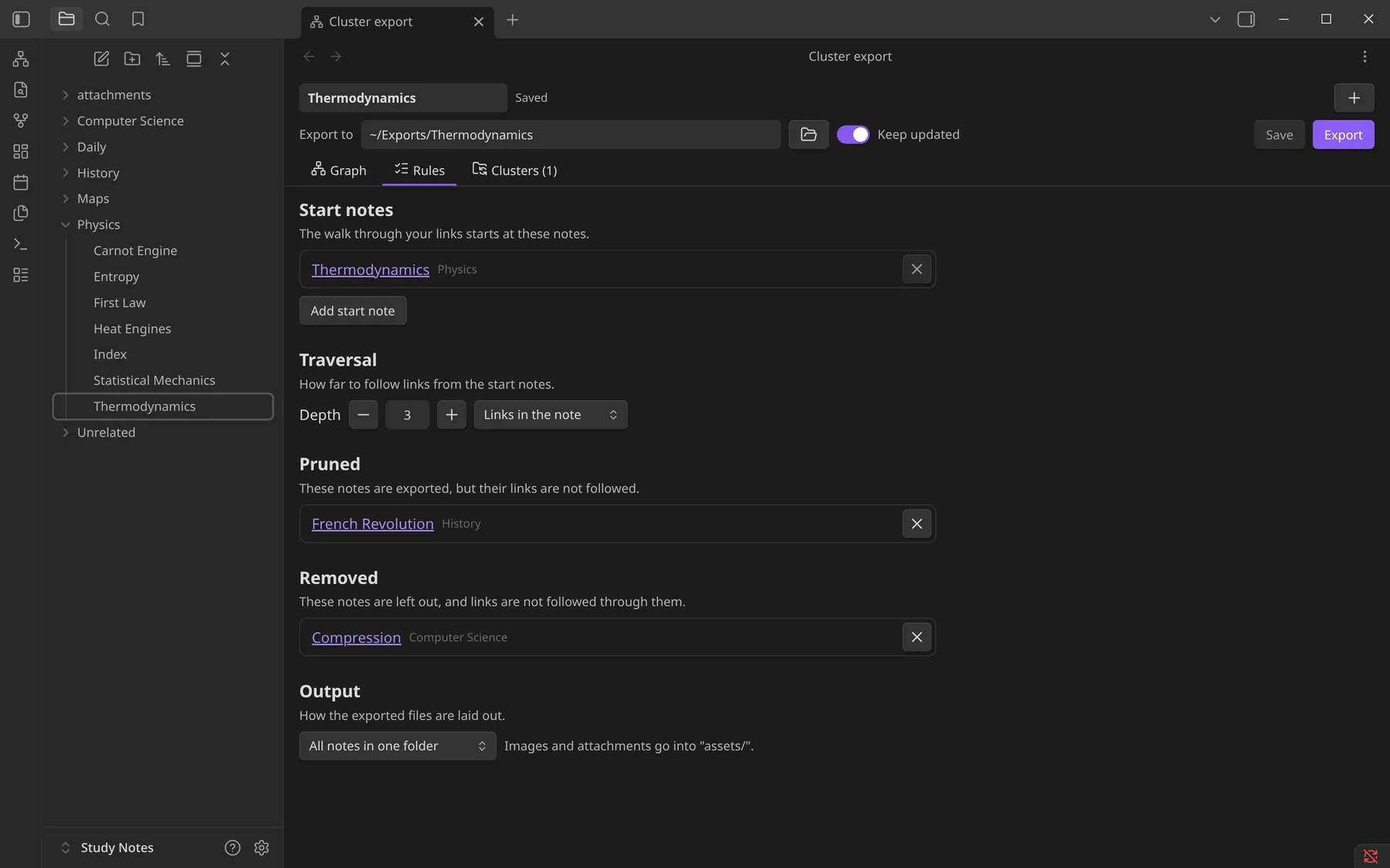 Cluster Export screenshot
