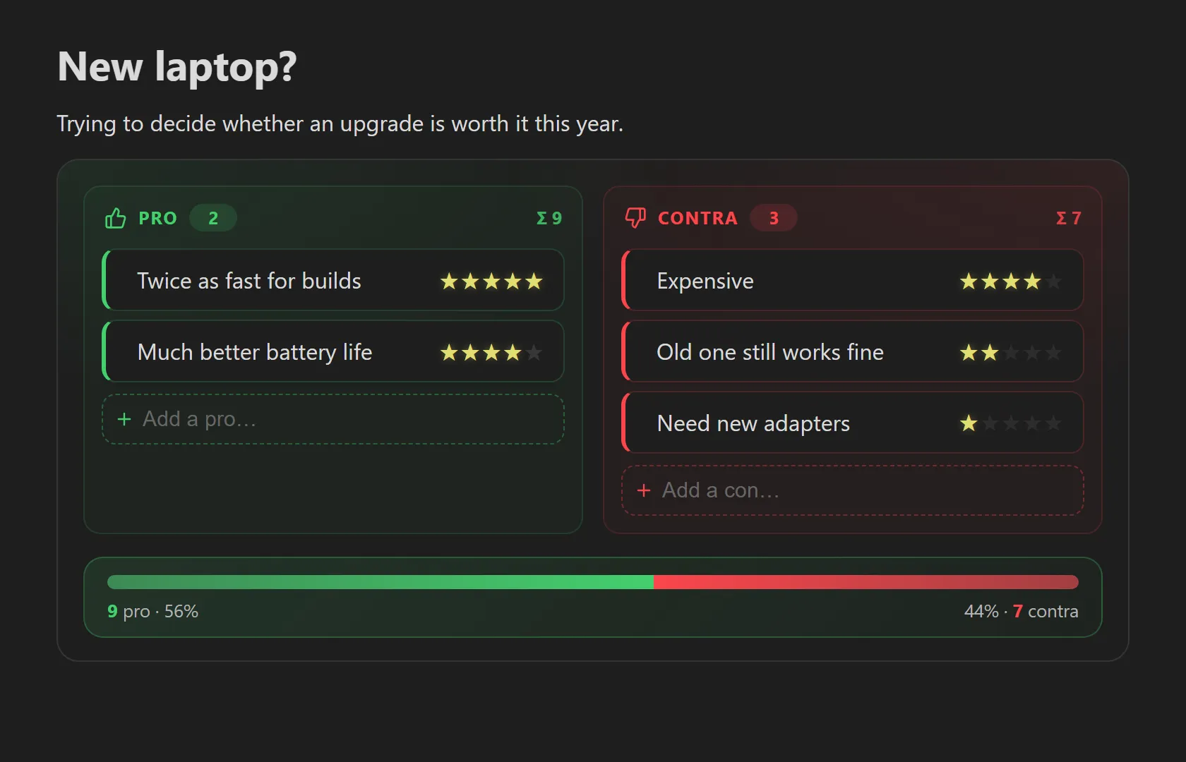 Pro-Con Decisions screenshot