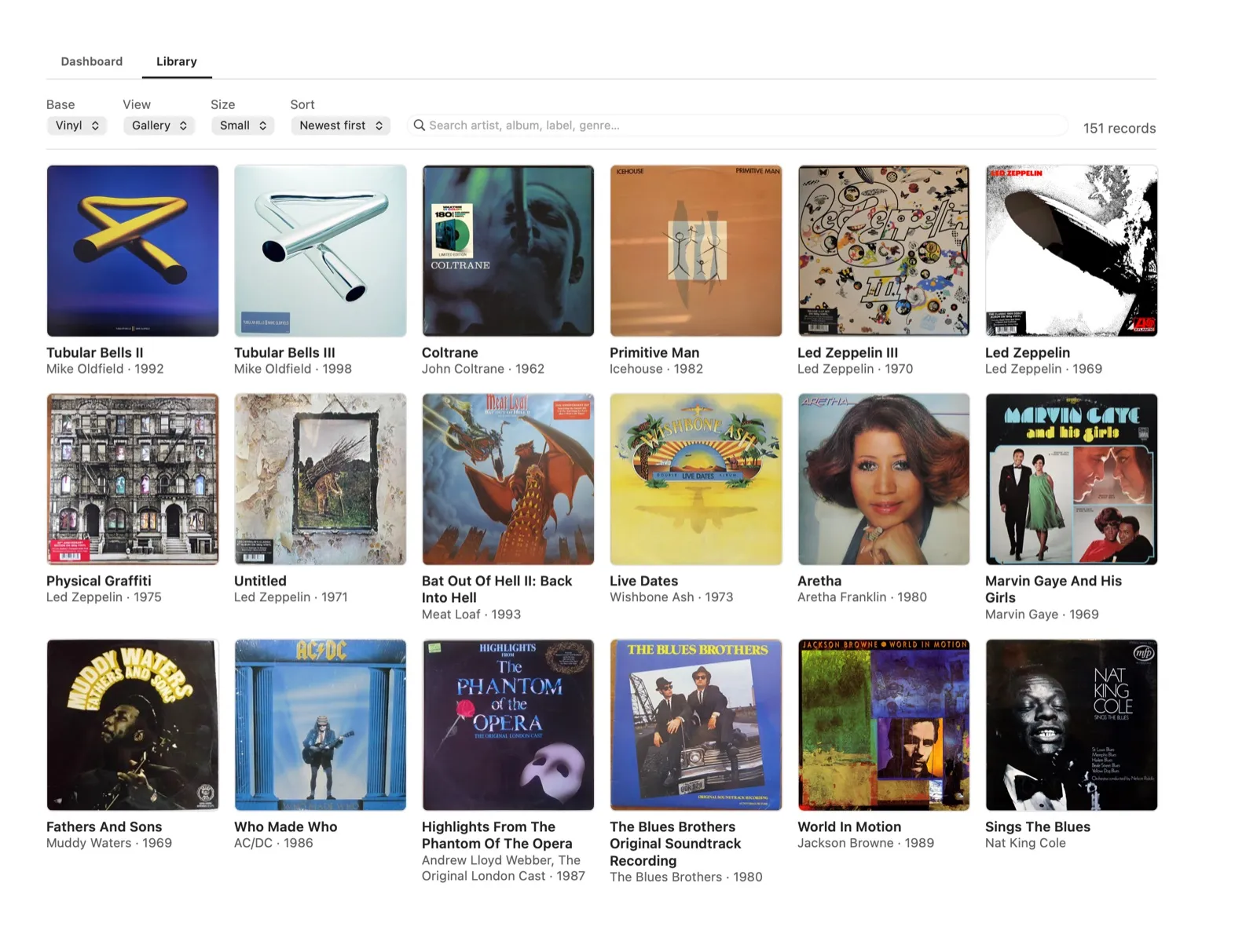Discogs music sync and dashboard screenshot