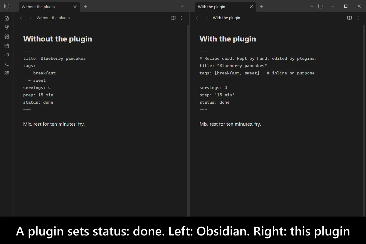 Preserve Frontmatter Formatting screenshot
