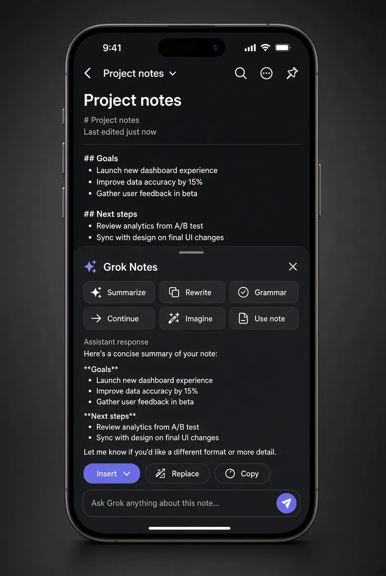 Grok Notes screenshot
