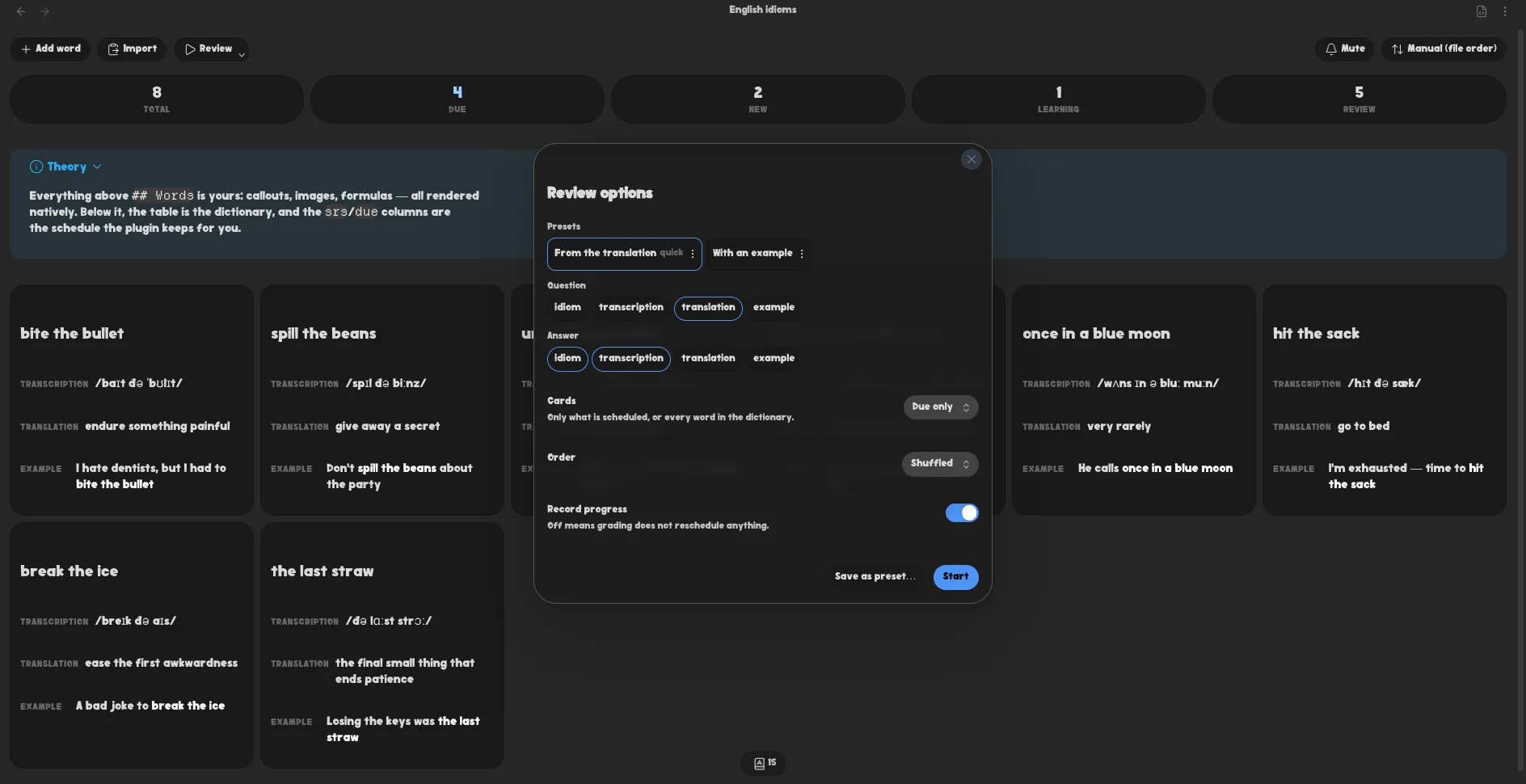 FSRS Vocabulary screenshot