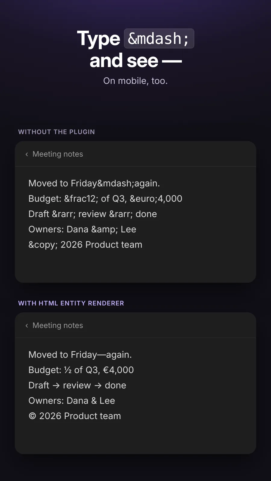 HTML Entity Renderer screenshot