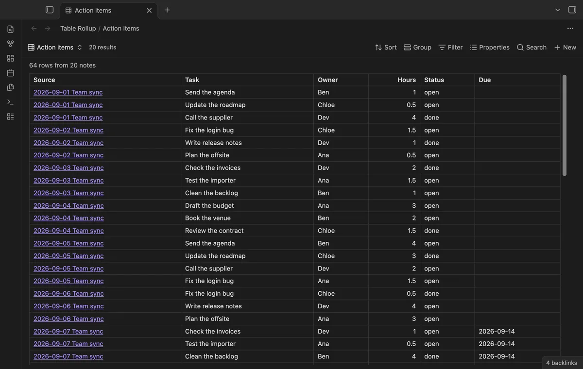 Table Rollup screenshot
