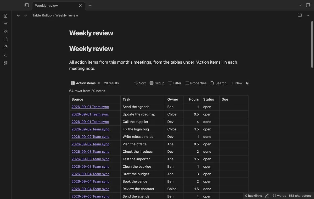 Table Rollup screenshot