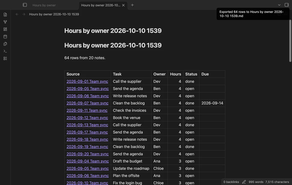 Table Rollup screenshot