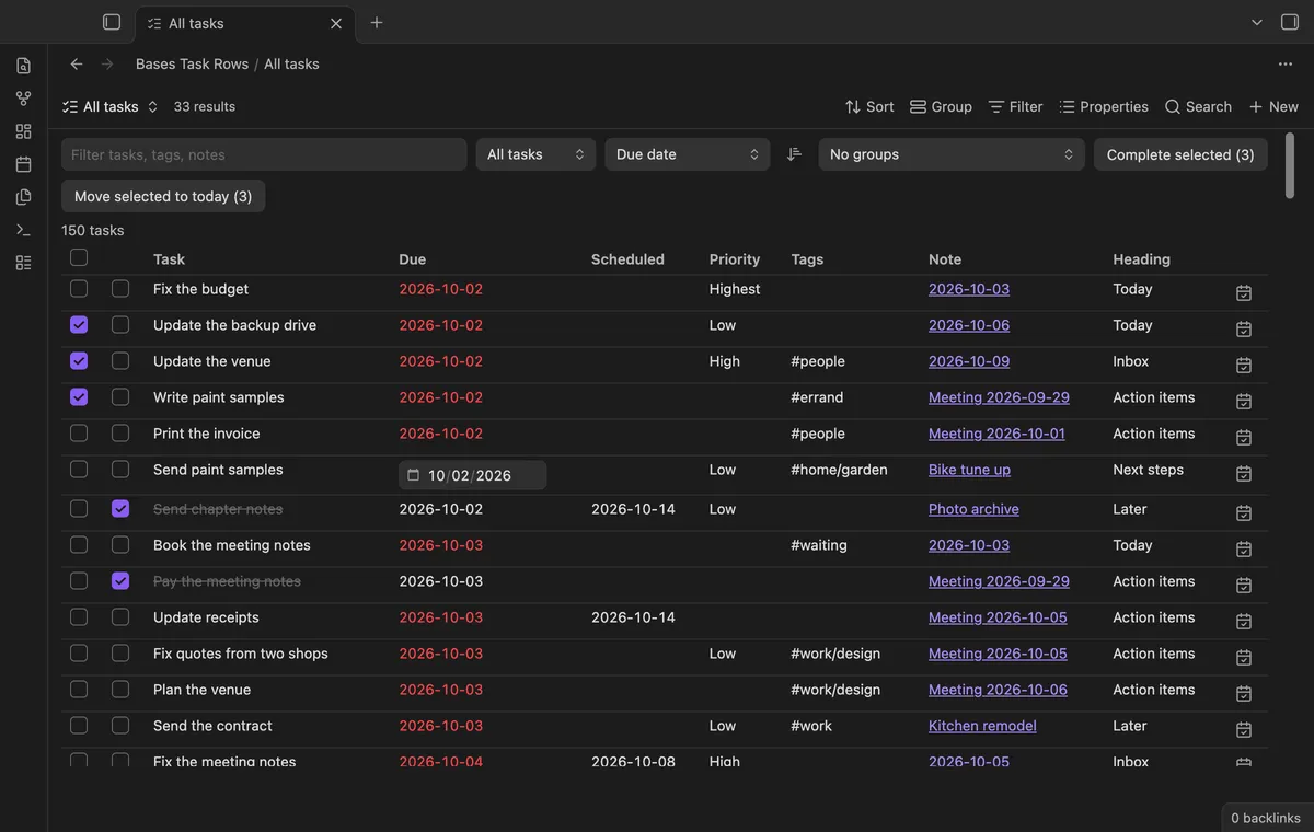 Bases Task Rows screenshot